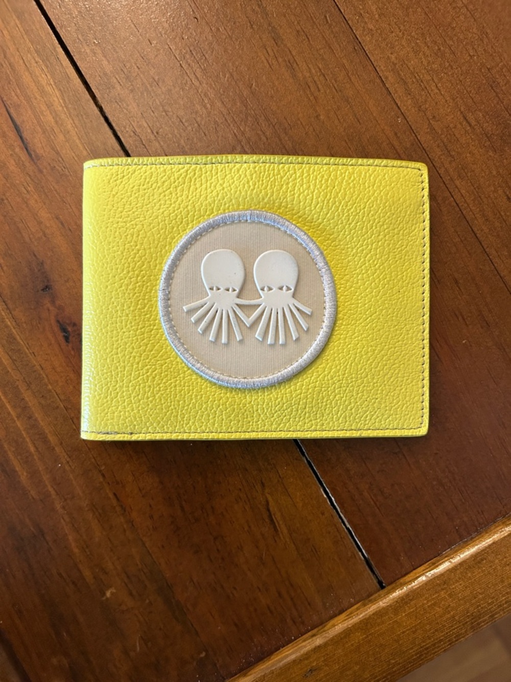 Min & Mon Yellow Leather Kids Bifold Wallet with Octopus Patch